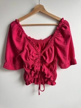 Anthropologie Pilcro Smocked Tie Front Top | Puff Sleeve Coquette Blouse | Sz S